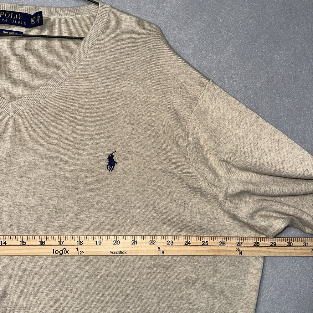 Polo Ralph Lauren Sweater Mens 3XLT Beige V-Neck 100% Pima Cotton Pony Preppy - Picture 3 of 8